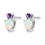 14k White Gold 6mm Heart Lab Created Opal and Amethyst Post Earrings - Image 2