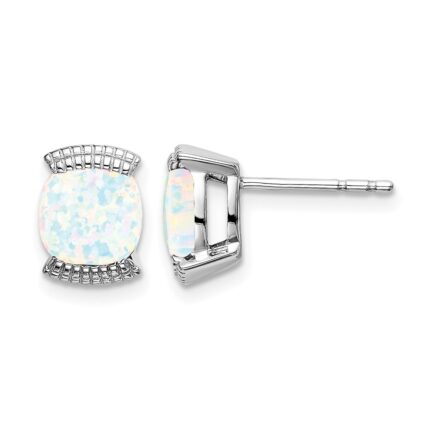 14k White Gold 6mm Cushion Lab Created Opal Post Earrings