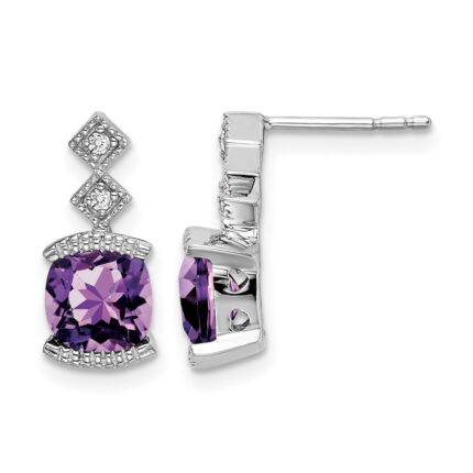 14k White Gold Amethyst and Diamond Earrings
