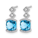 14k White Gold Blue Topaz and Diamond Earrings - Image 2