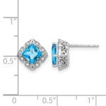 14k White Gold Square Blue Topaz and Diamond Earrings - Image 4