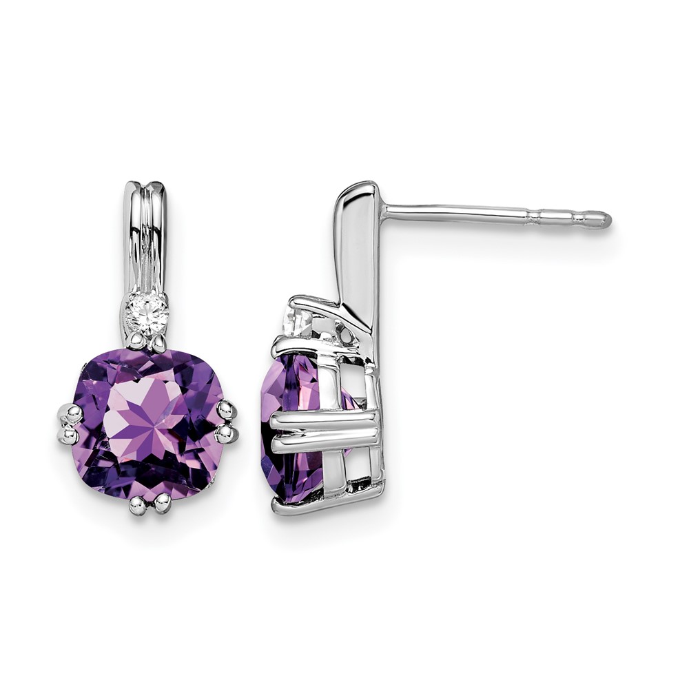 EM7083-AM-004-WA.jpg 14k White Gold Cushion Amethyst and Diamond Earrings - Image 1