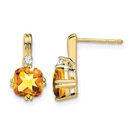 10k Cushion Citrine and Diamond Earrings
