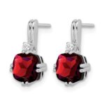 14k White Gold Cushion Garnet and Diamond Earrings - Image 2