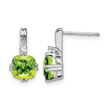 10k White Gold Cushion Peridot and Diamond Earrings