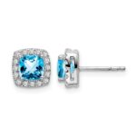 14k White Gold Cushion Blue Topaz and Diamond Halo Earrings