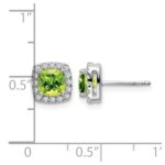 14k White Gold Cushion Peridot and Diamond Halo Earrings - Image 4