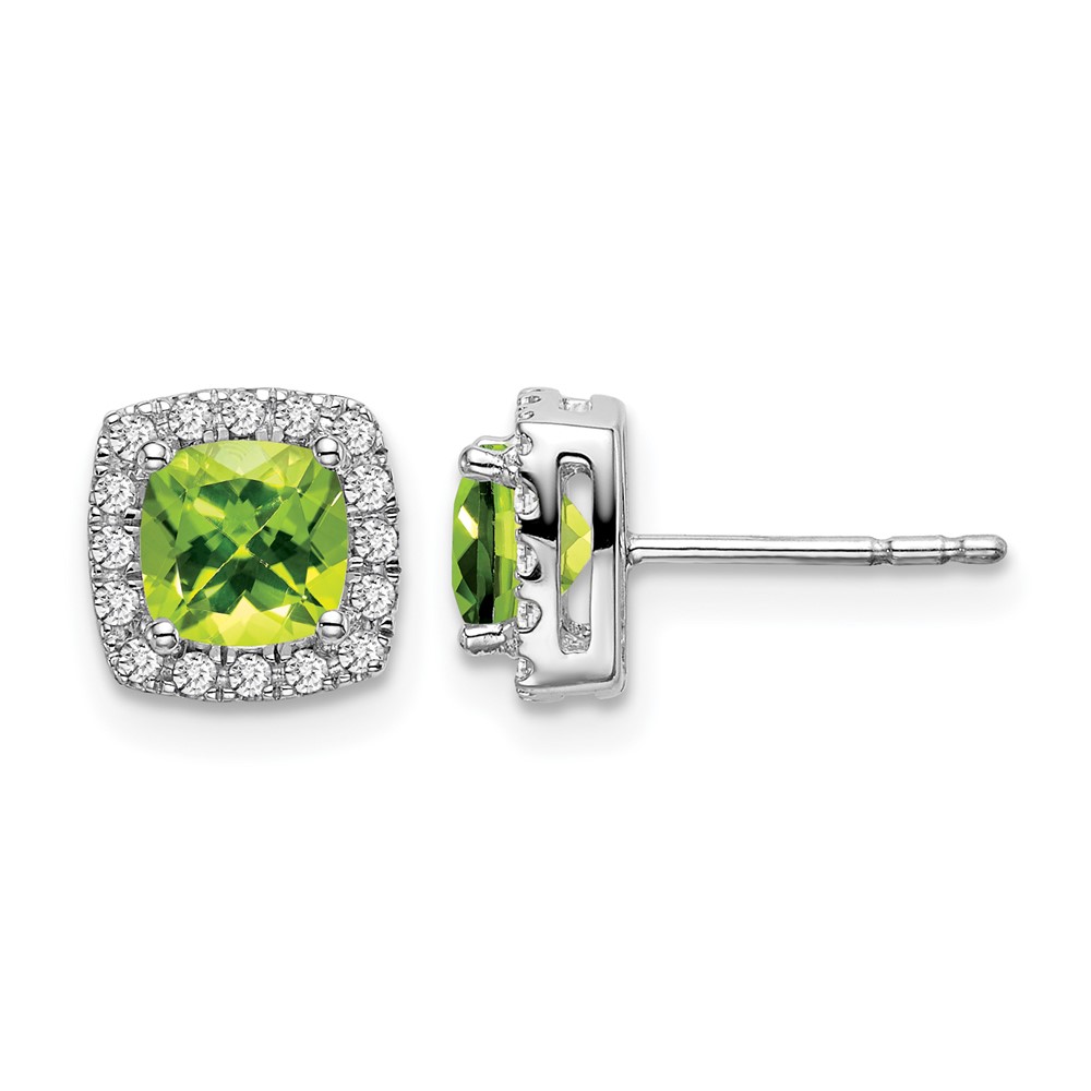 EM7084-PE-019-WA.jpg 14k White Gold Cushion Peridot and Diamond Halo Earrings - Image 1