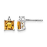 14k White Gold Princess Citrine and Diamond Earrings