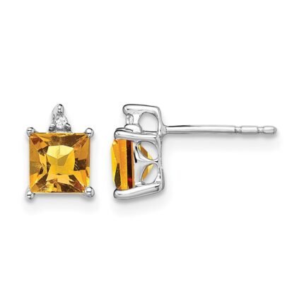 14k White Gold Princess Citrine and Diamond Earrings