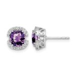 14k White Gold Cushion Amethyst and Diamond Halo Earrings