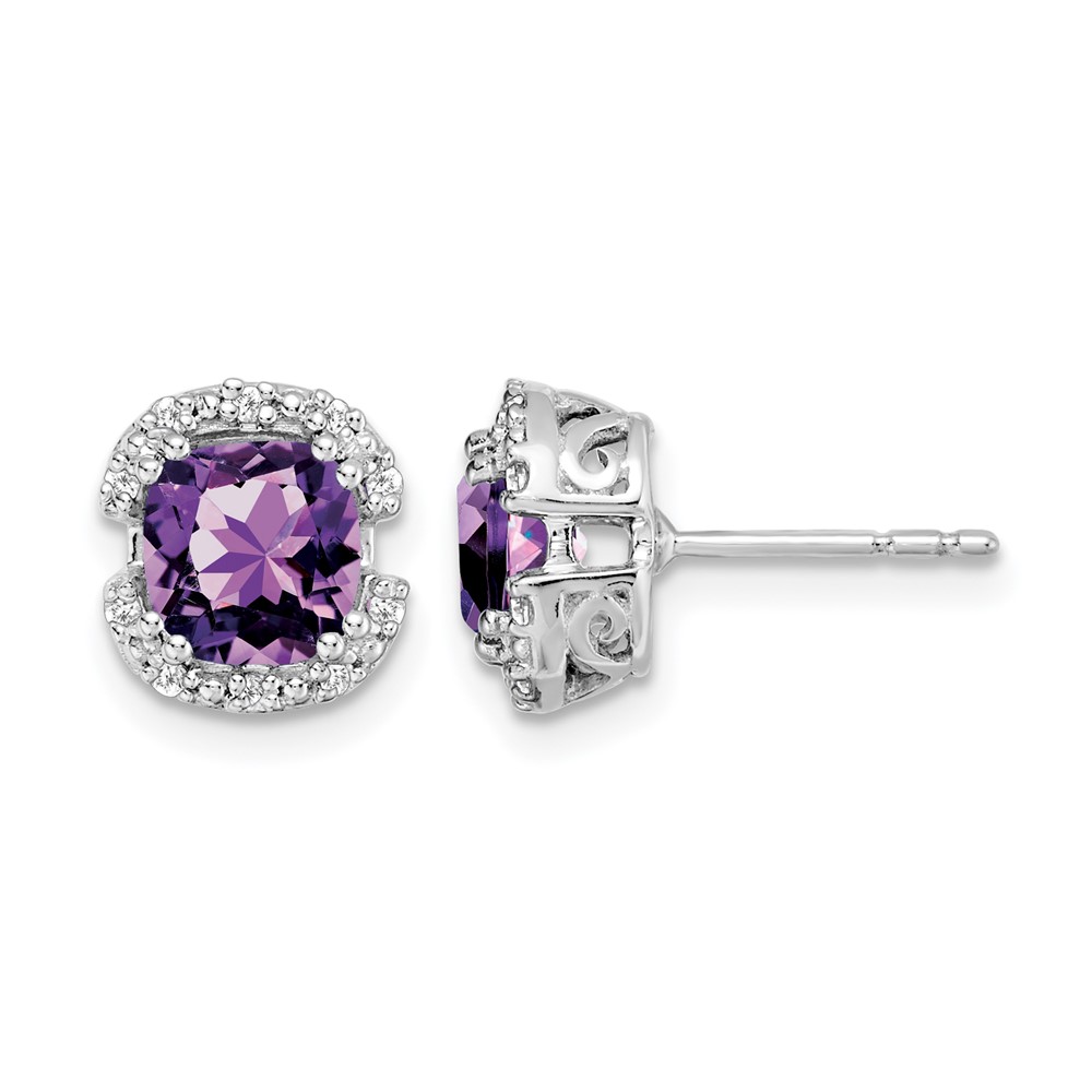 EM7087-AM-010-WA.jpg 14k White Gold Cushion Amethyst and Diamond Halo Earrings - Image 1