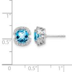 14k White Gold Cushion Blue Topaz and Diamond Halo Earrings - Image 4