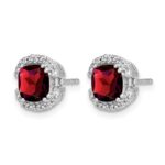 14k White Gold Cushion Garnet and Diamond Halo Earrings - Image 2