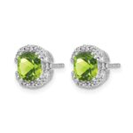 14k White Gold Cushion Peridot and Diamond Halo Earrings - Image 2