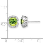 14k White Gold Cushion Peridot and Diamond Halo Earrings - Image 4