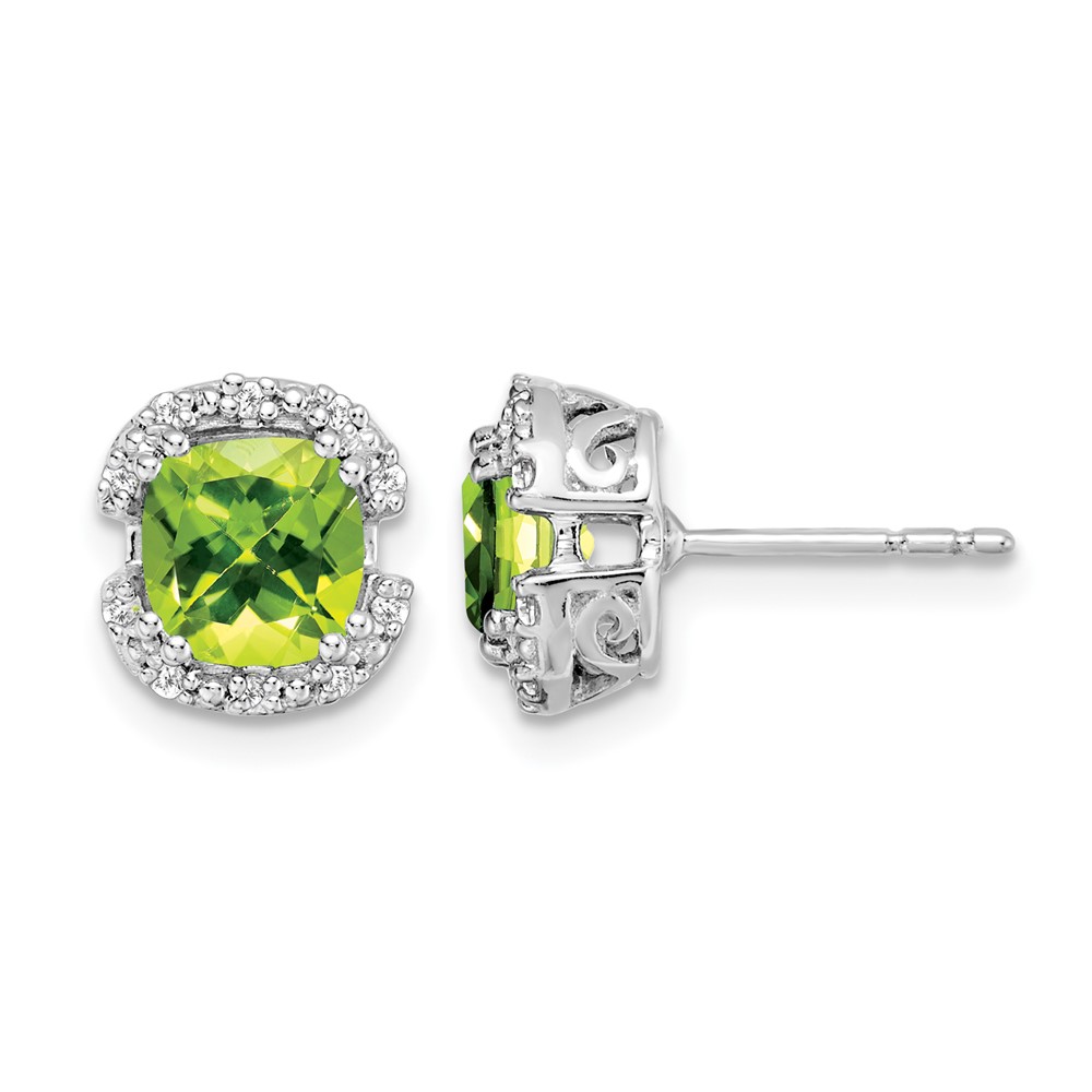 EM7087-PE-010-WA.jpg 14k White Gold Cushion Peridot and Diamond Halo Earrings - Image 1