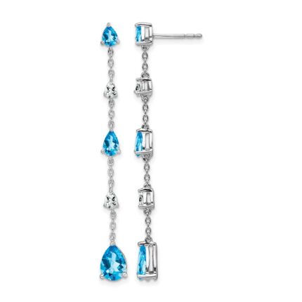 14k White Gold Blue Topaz and White Topaz Dangle Earrings