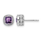14k White Gold Cushion Amethyst and Diamond Earrings