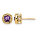 14k Cushion Amethyst and Diamond Earrings