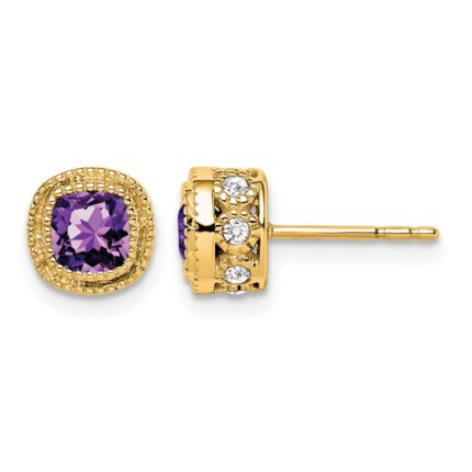 14k Cushion Amethyst and Diamond Earrings