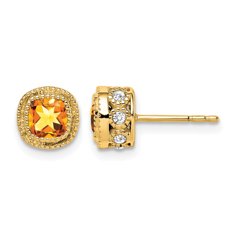 EM7092-CI-019-YA.jpg 14k Cushion Citrine and Diamond Earrings - Image 1