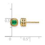 14k 3.4mm Cushion Emerald and Diamond Post Earrings - Image 4