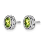 14k White Gold Oval Peridot and Diamond Earrings - Image 2