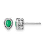 14k White Gold 4x3mm Pear Emerald and Diamond Post Earrings