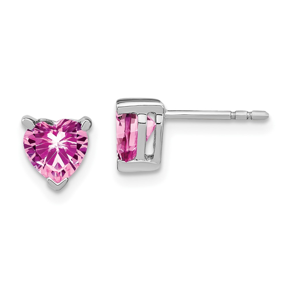 EM7101-CPS-W.jpg 14k White Gold 6mm Heart Lab Created Pink Sapphire Post Earrings - Image 1