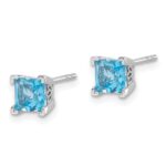 14k White Gold Square Blue Topaz Earrings - Image 2