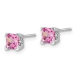 14k White Gold 5mm Princess Lab Created Pink Sapphire Post Earrings - Image 2