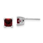 14k White Gold Square Garnet Earrings
