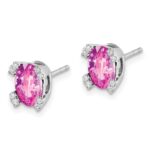 14k White Gold 7x5mm Oval Lab Created Pink Sapphire and Diamond Post Earrings - Image 2