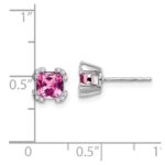 14k White Gold 5.5mm Cushion Lab Created Pink Sapphire and Diamond Post Earrings - Image 4