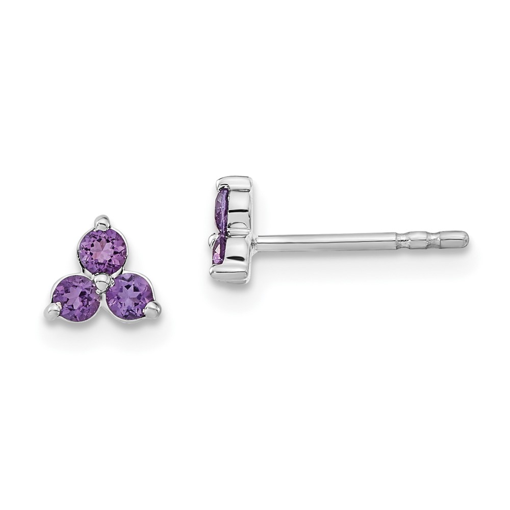 EM7119-AM-W.jpg 14k White Gold 3-stone Amethyst Triangle Earrings - Image 1