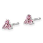 14k White Gold 3-stone Lab Created Pink Sapphire Triangle Post Earrings - Image 2
