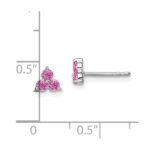 14k White Gold 3-stone Lab Created Pink Sapphire Triangle Post Earrings - Image 4