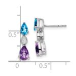 14k White Gold Blue Topaz/Amethyst/Diamond Earrings - Image 4