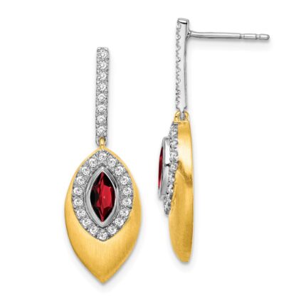 14k Two-tone Garnet and Diamond Dangle Earrings