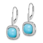 14k White Gold Turquoise and Diamond Leverback Earrings - Image 2