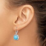 14k White Gold Turquoise and Diamond Leverback Earrings - Image 3