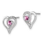 14k White Gold Pink Sapphire and Diamond Heart Post Earrings - Image 2