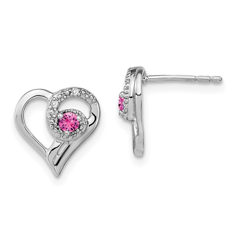 EM7173-PS-002-WA.jpg 14k White Gold Pink Sapphire and Diamond Heart Post Earrings - Image 1