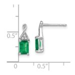14k White Gold 6x4mm Emerald-cut Emerald and Diamond Post Earrings - Image 4