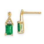 14k 6x4mm Emerald-cut Emerald and Diamond Post Earrings