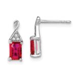 14k White Gold 6x4mm Emerald-cut Ruby and Diamond Post Earrings