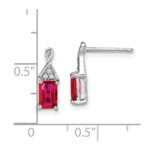 14k White Gold 6x4mm Emerald-cut Ruby and Diamond Post Earrings - Image 4