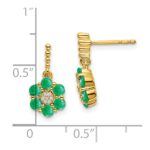 14k Polished Emerald and Diamond Floral Dangle Post Earrings - Image 4