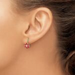 14k Polished Ruby and Diamond Floral Dangle Post Earrings - Image 3